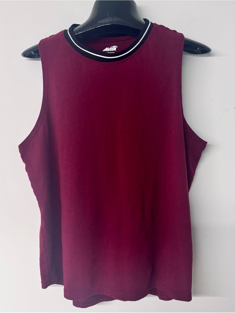 Avia Women's Varsity Tank Tops Sz L, Burgundy with retro B/W Ringer Collar